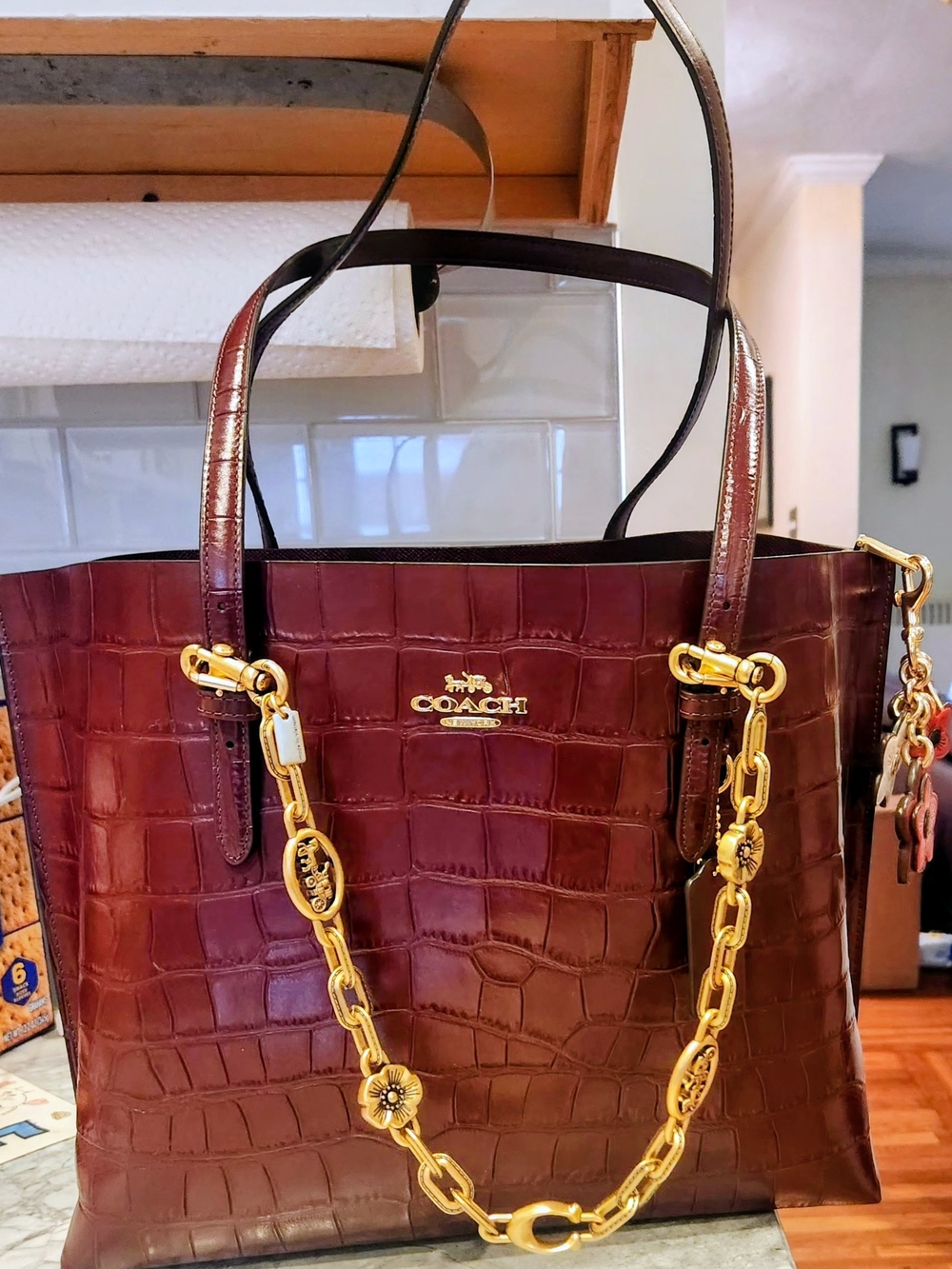 Coach Mollie Tote Bag 25 CW017 Crocodile-embossed leather Color-Dark Wine